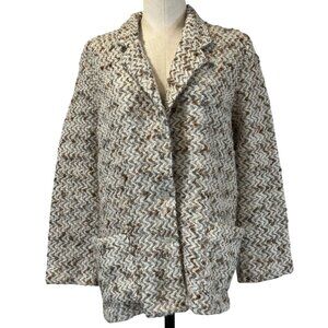 Vtg Koret Career Medium Beige Zigzag Mohair Blend 2-Button Front Cardigan Blazer